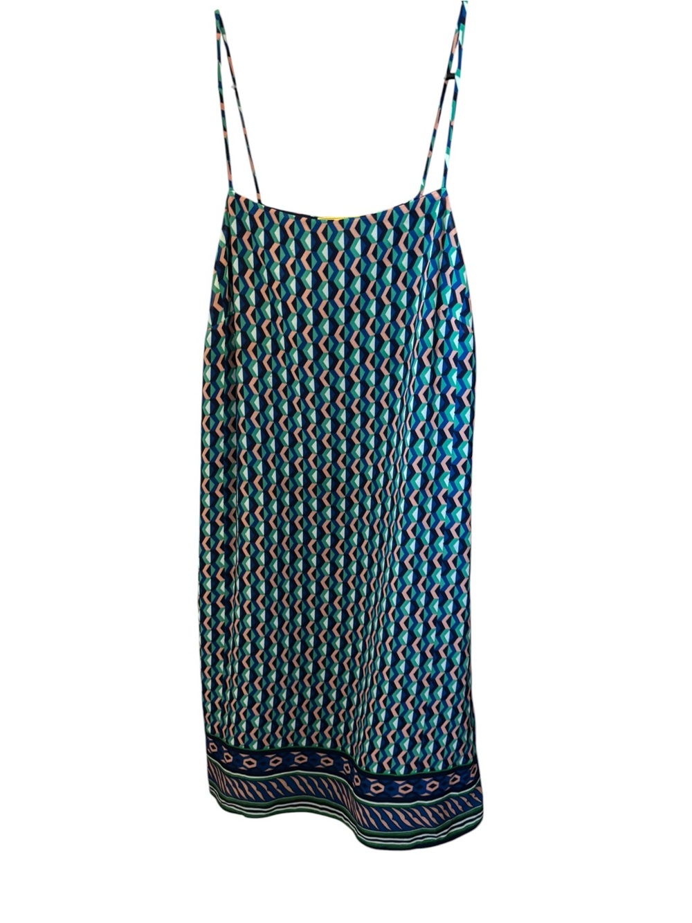 Maeve Silk Blue Teal Geometric Slip Maxi Dress - Picture 2 of 5